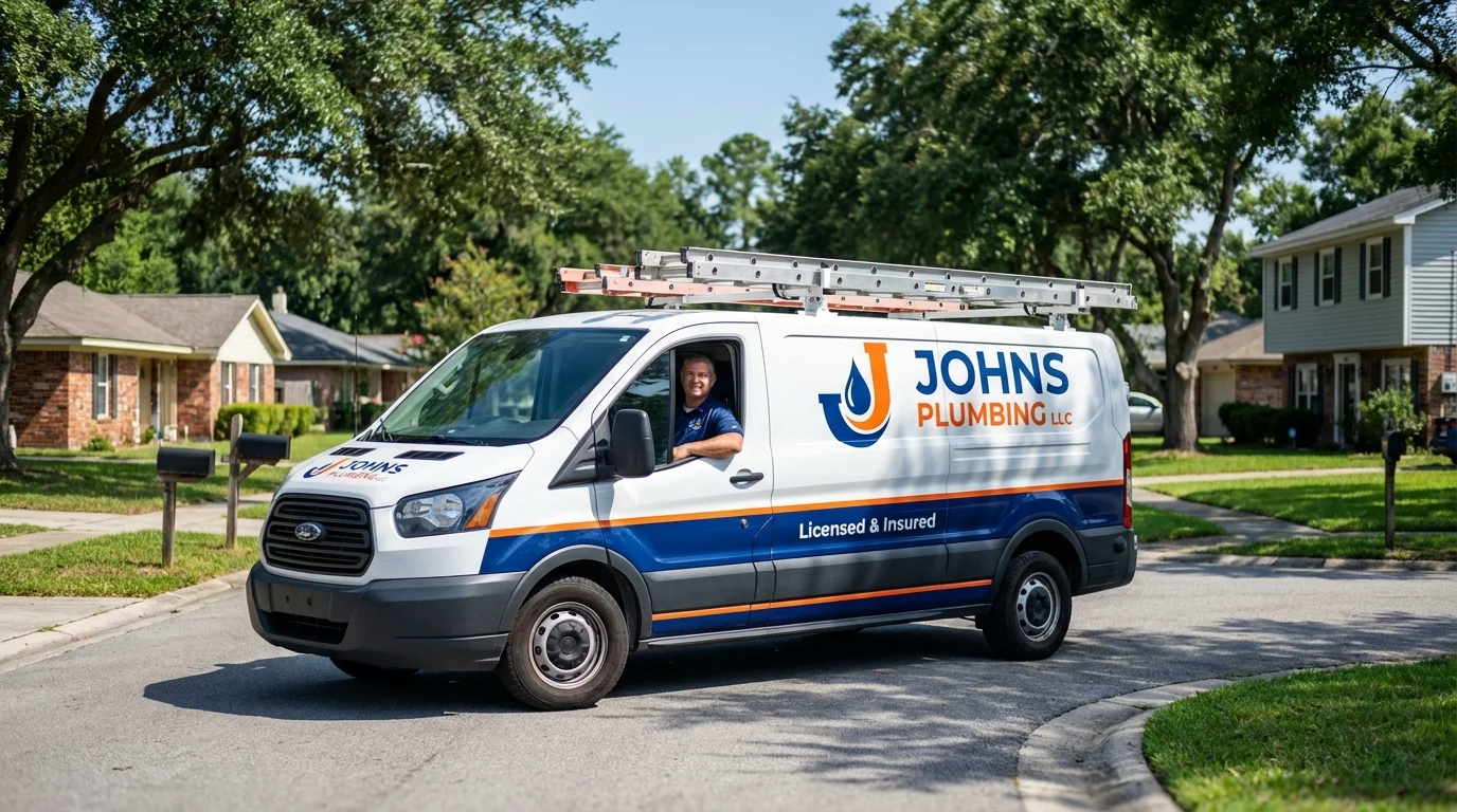 Johns Plumbing LLC service van in Onset, MA