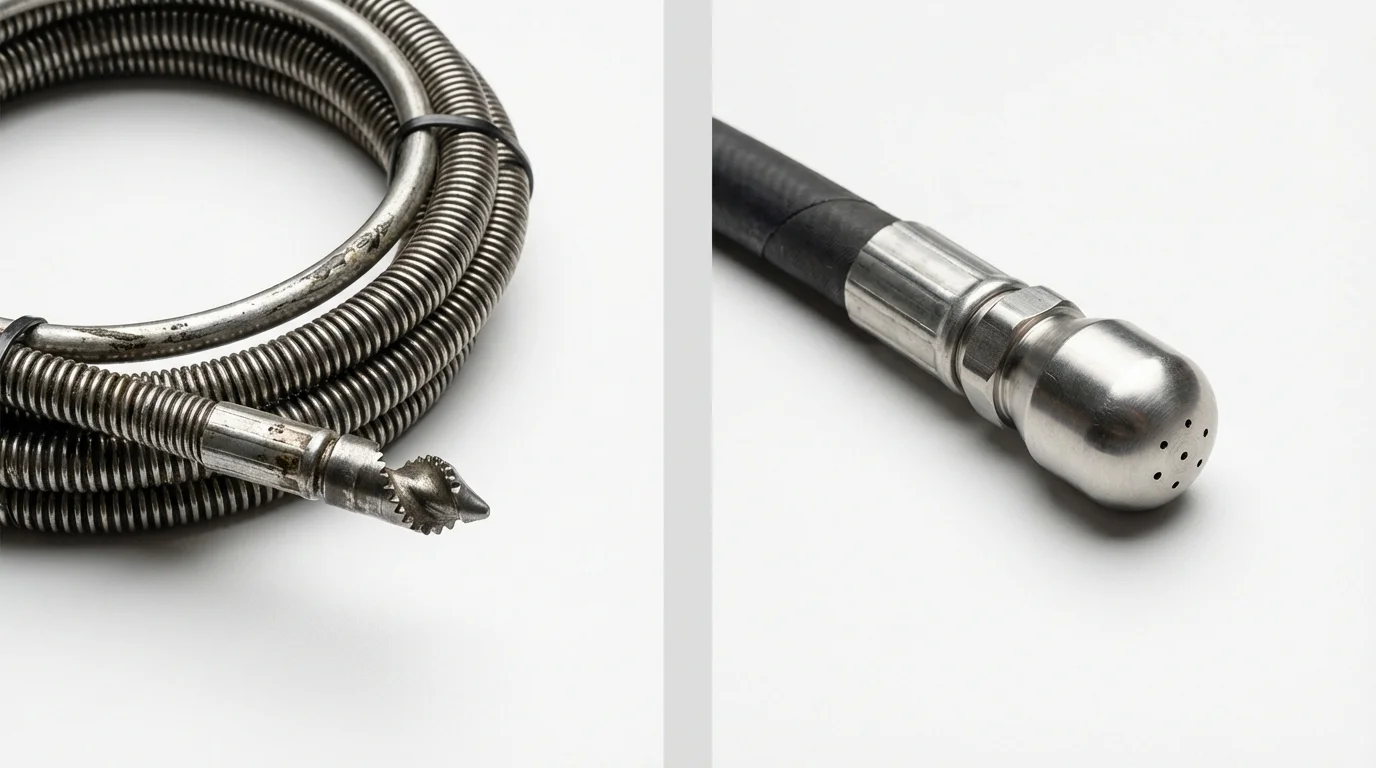 Drain snake cable and hydro jetting nozzle used for drain cleaning in Onset, MA