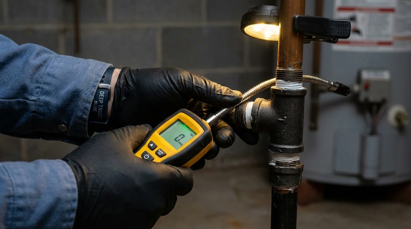 Gas leak detection with electronic sniffer by Johns Plumbing LLC in Onset