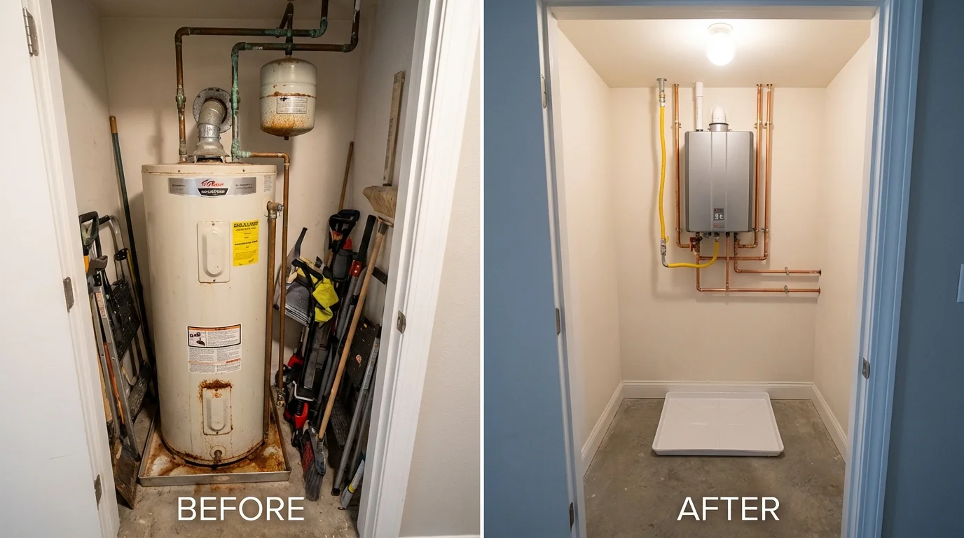 Tank water heater versus wall-mounted tankless unit comparison for Onset, MA homeowners