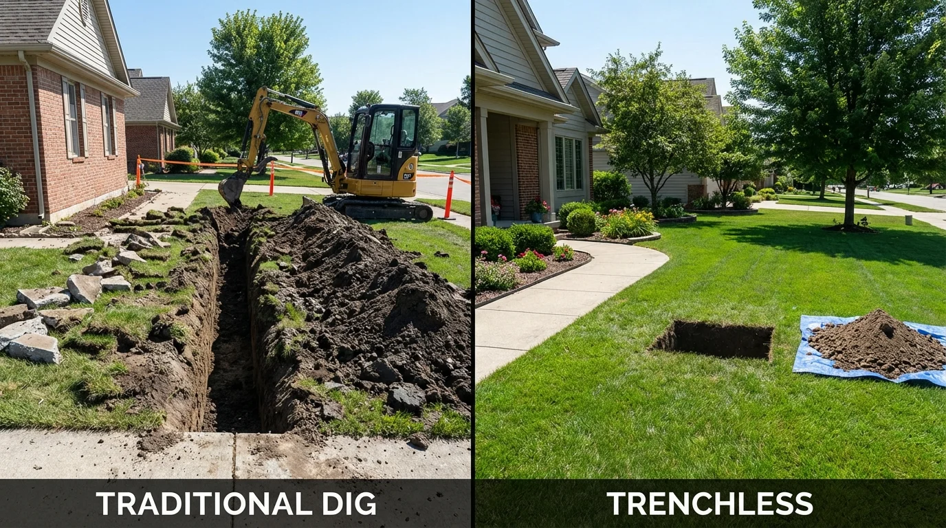 Trenchless sewer repair with minimal yard damage versus traditional excavation in Onset, MA